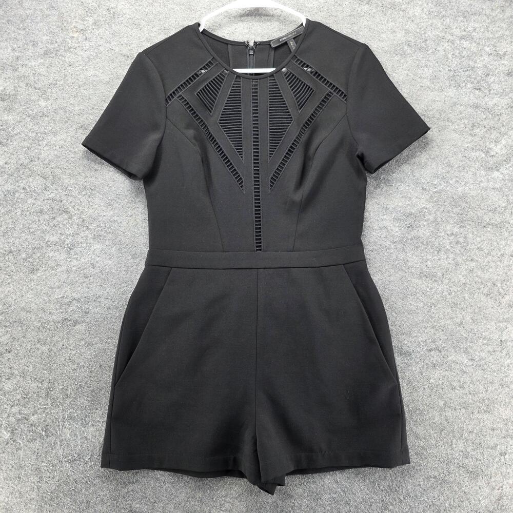BCBGMAXAZRIA Romper Womens 4 Black One-Piece Short Sleeve Ponte Pockets